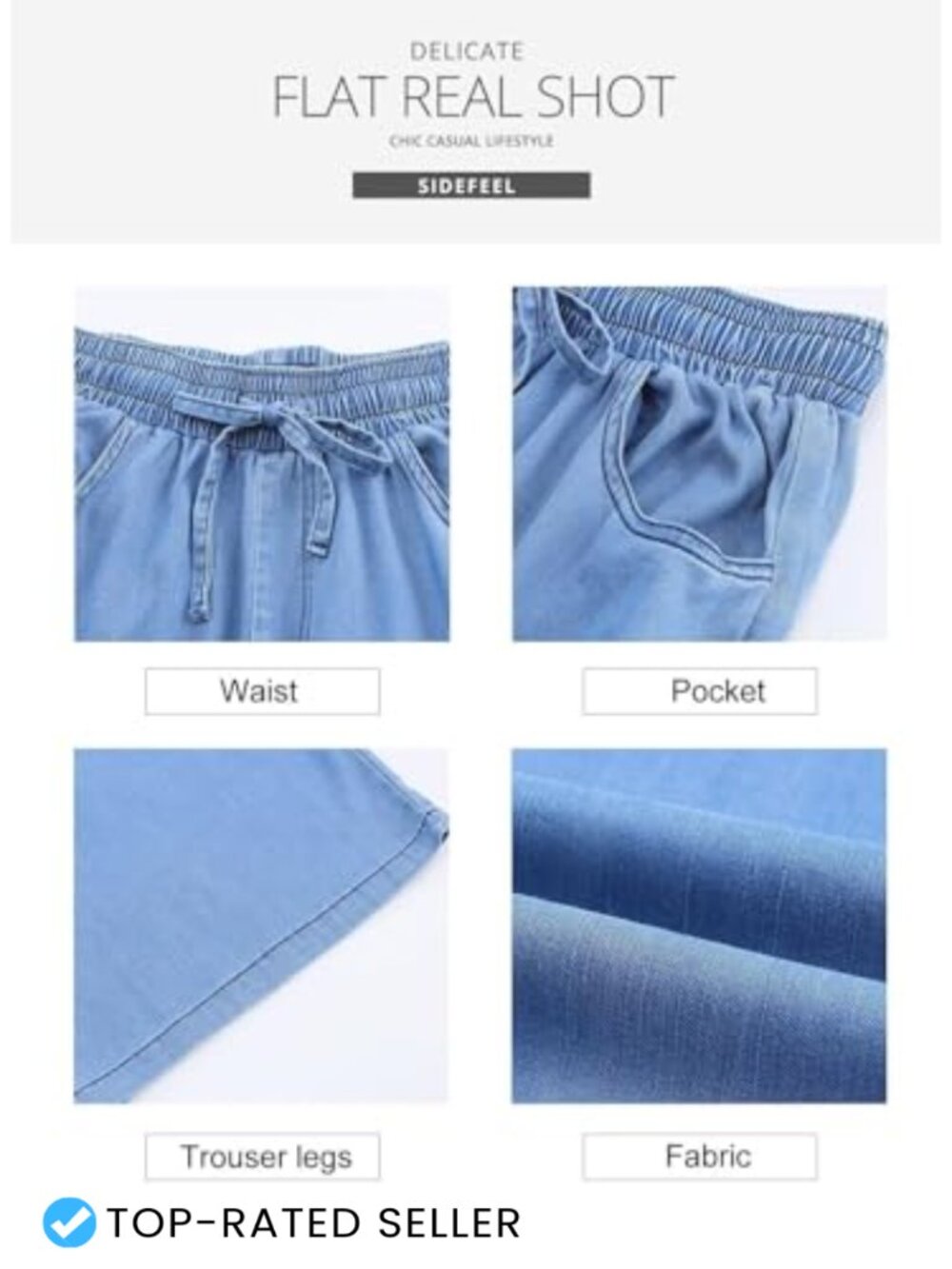Wide Leg High Waist Drawstring Denim Jeans Women Casual Loose Fit - Picture 5 of 6